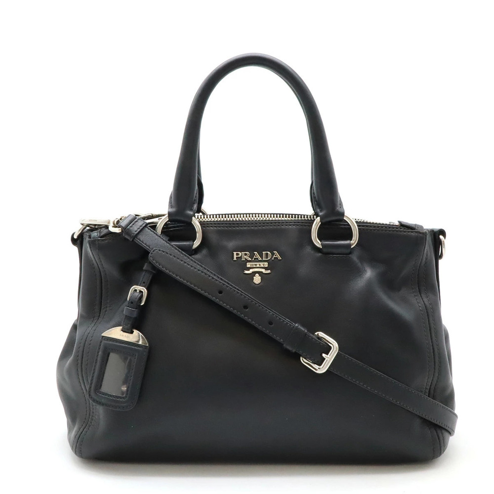 Prada SOFT CALF Handbag Tote Bag Shoulder Leather NERO Black